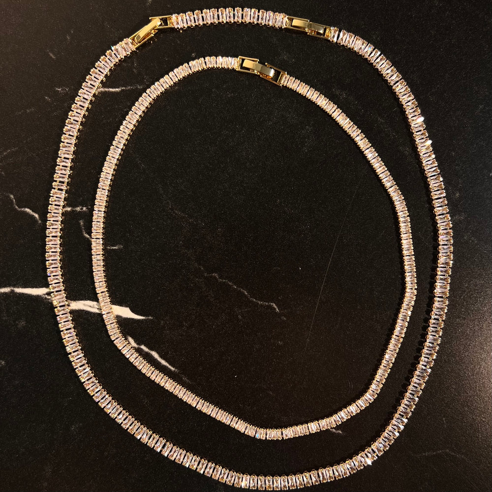 Baguette tennis necklace gold